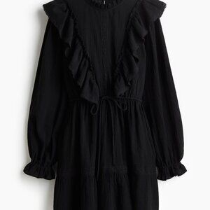 Wednesday Addams-esque linen-blend dress with ruffles